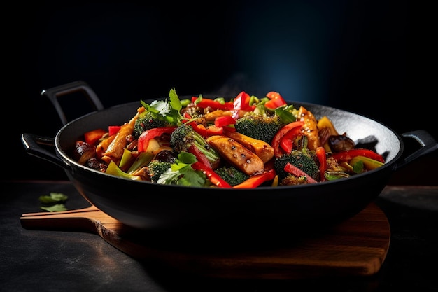 Stir fry geserveerd in een moderne schaal met een vleugje kleur