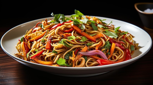 Photo stir fry noodles with vegetables generative ai