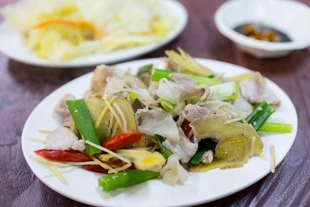 Stir fry pork meat dish in local Taiwanese restaurant