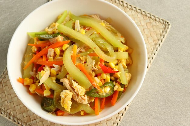 Stir fry or sauteed chayote squash or tumis labu siam is Indonesian daily dish.