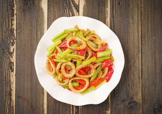 StirFried Calamari Rings with Chinese Homestyle Vegetables and Celery