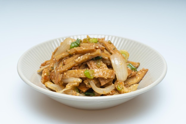 Stirfried Fish Cake with Various Vegetables in a Bowl