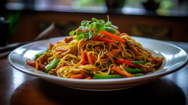 StirFried Noodles with Vegetables on Plate