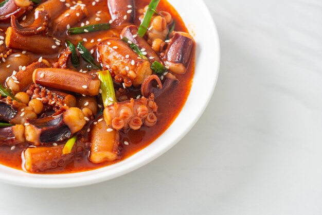 Stirfried squid or octopus with Korean spicy sauce