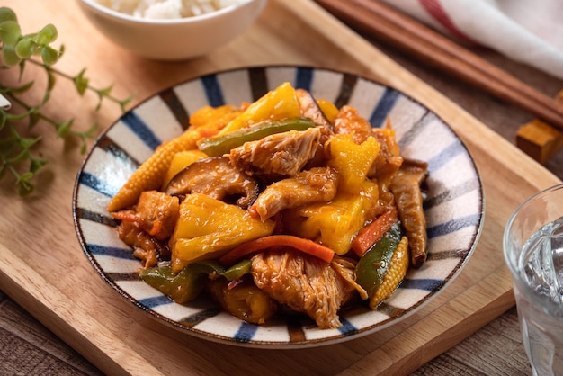 Stirfried Taiwanese sliced Chicken breast with pineapple