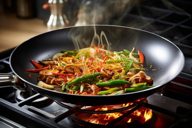 Stirfry being cooked in a Thai street food market