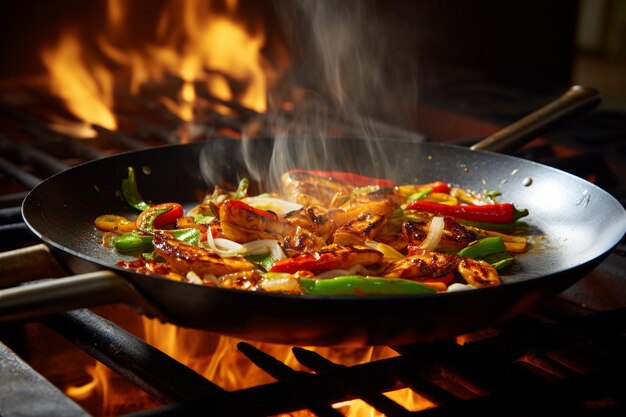 Stirfry wordt gekookt op een Thaise straatvoedselmarkt