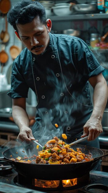 Photo stirfrying in a hot wok