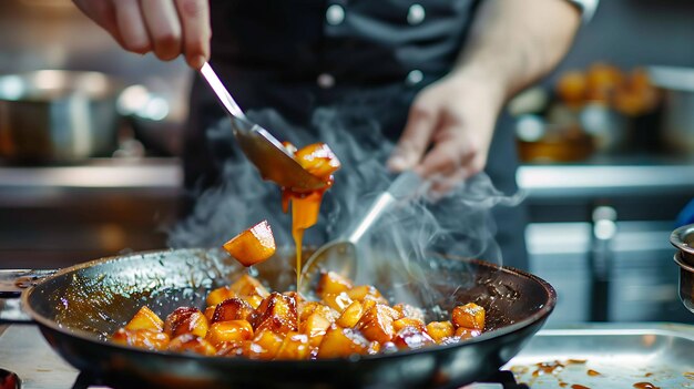 김 (stirfrying) 은 대중적인 요리 기법으로, 작은 양의 기름으로 뜨거운 판이나 <unk>에 음식을 는 것을 포함합니다.