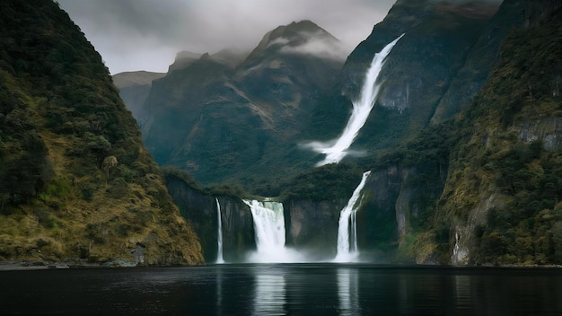 Stirling falls at milford sound in new zealand