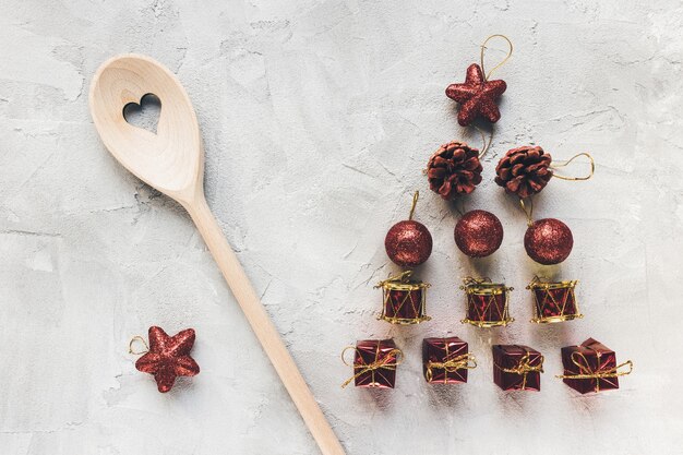 Stirring spoon on a Christmas holiday background