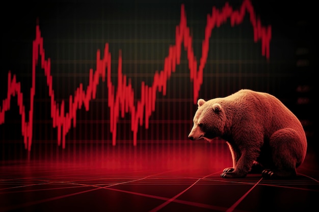株式市場の赤い熊 投資取引の下落傾向チャート 悲観的な期待 生成的なAI