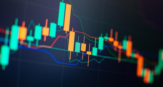 Concetto di analisi del mercato azionario o aziendale sfondo delle tendenze economiche per l'idea di business e tutto il design dell'opera d'arte sfondo finanziario astratto