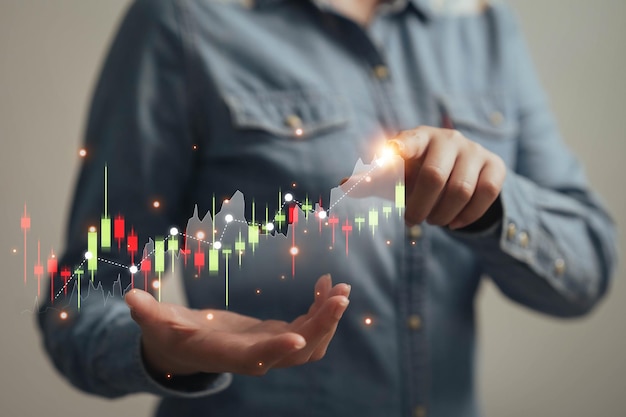 Stock chart in the hands of a businessman Trading the currency in the stock market