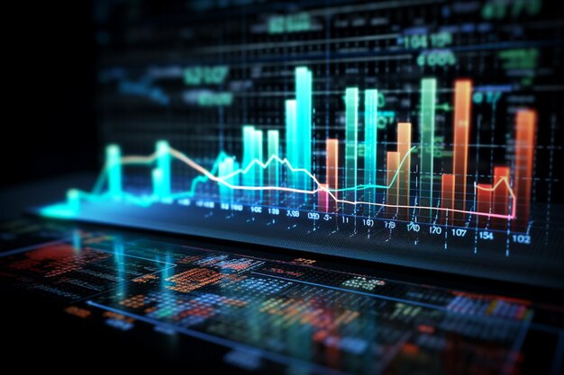 Foto grafico azionario candeliere di mercato analisi finanziaria contesto valuta e cambio ai generati