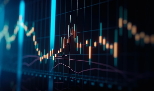 Stock exchange market chart with curve going up and down Financial information graph Close up Generative AI