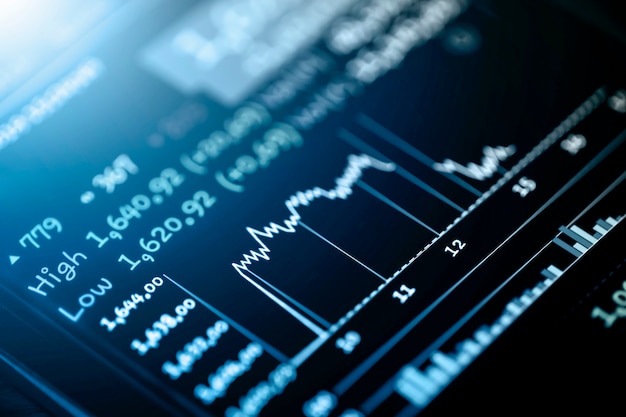 証券取引所市場またはLEDディスプレイ、金融投資および経済動向概念の取引グラフ