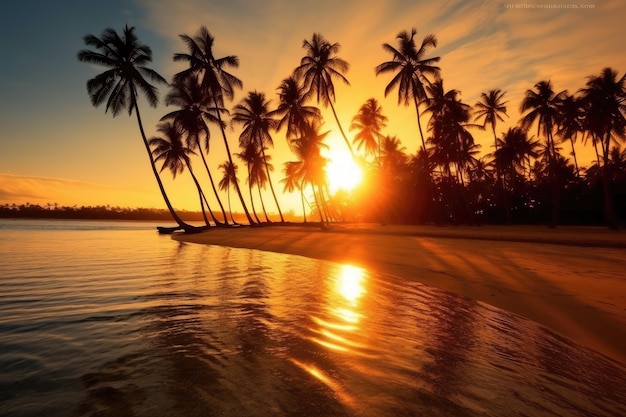 stock foto van Een prachtig strand met kokospalmen Generatieve AI