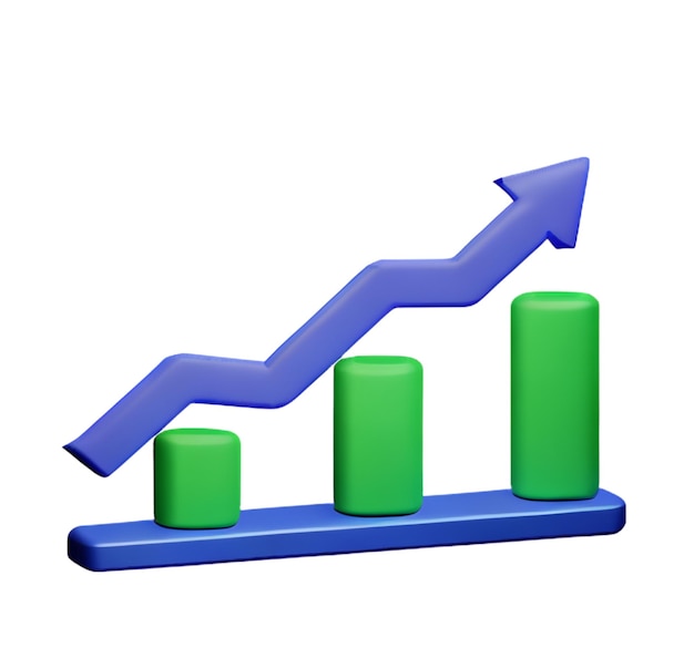 Stock graph chart business arrow market increase success money profit plastic 3D icon