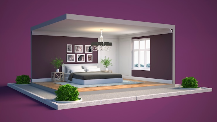 Foto stock illustratie interieur van de slaapkamer in een doos