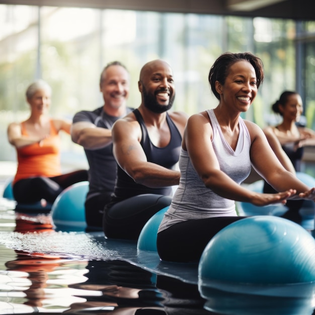 Stock image of a group doing aquatic exercises in a pool promoting fitness and lowimpact workouts Generative AI