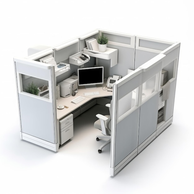 Photo stock image of a modular office cubicle on a white background practical customizable workspace