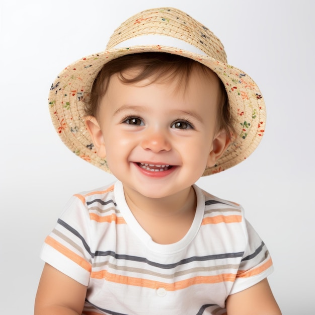 Фото Изображение малыша в летнем наряде на белом фоне генеративный ии