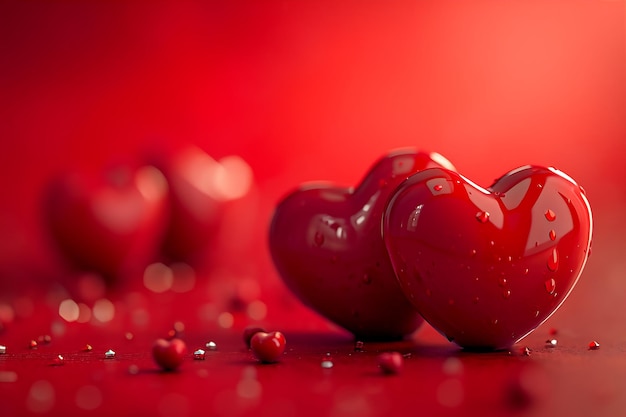Stock Image of Red Heart Shaped Hearts on Red Background