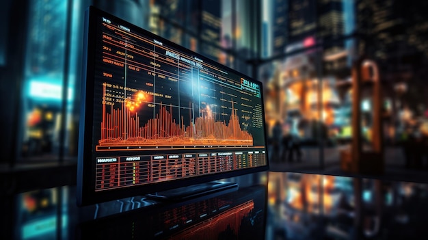 Stock market business concept with financial trading chart on screen and metropolis AI generated