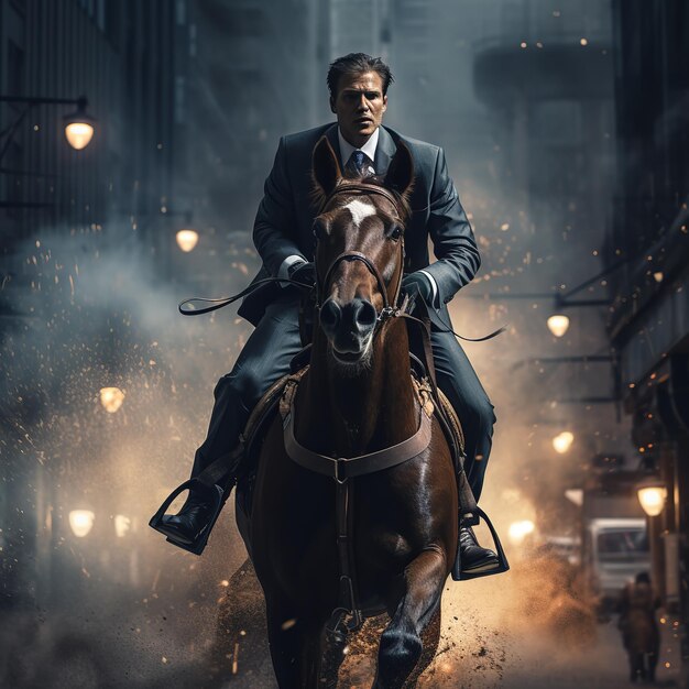 Stock market business man ride horse digital photograph