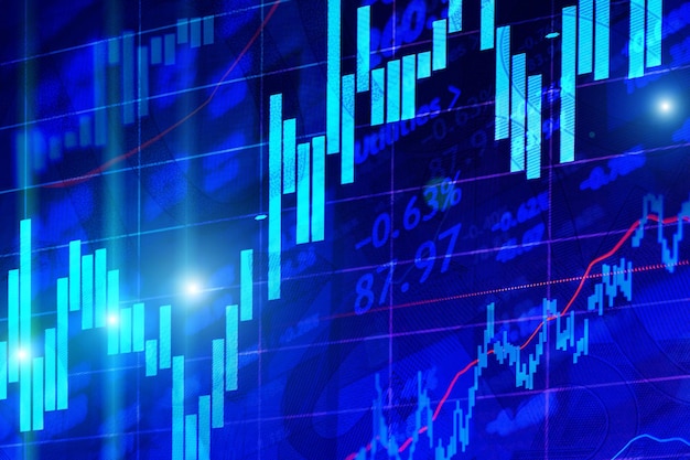 stock market chart on blue background