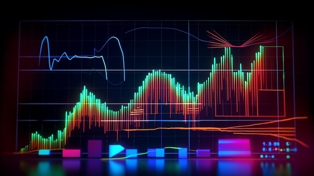 Stock market chart glowing on dark background Growth stock diagram financial graph Financial concept Neon wallpaper Stock trading concept Exchange trading Business marketing concept