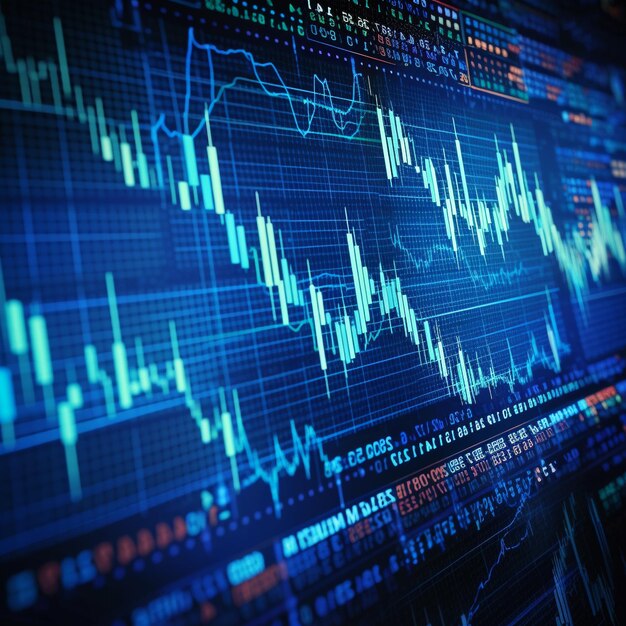 Photo stock market chart lines financial graph on technology abstract