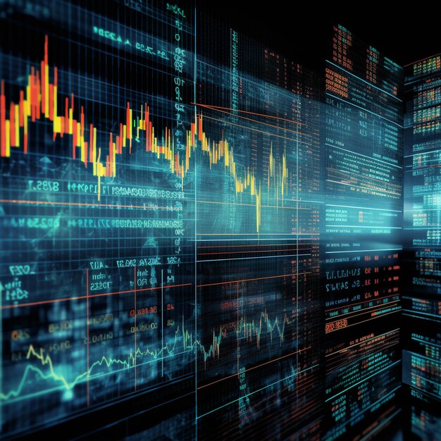 Foto grafico del mercato azionario linee grafico finanziario sulla tecnologia sommario