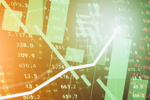 Stock market chart with green candlesticks going up indicating crypto rising in value Graphical representation of price rising