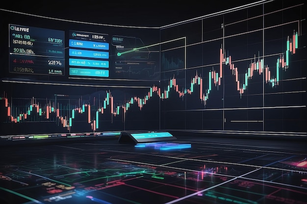 Stock market digital graph chart on LED display concept