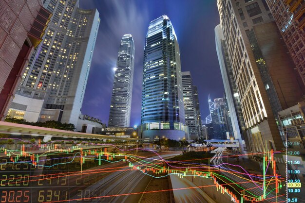 Stock Market Exchange on a skyscraper in HongKong background