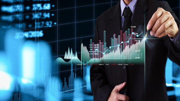 Stock market or forex trading graph and candlestick chart suitable for financial investment concept