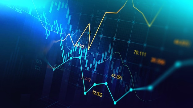 Grafico del mercato azionario o del trading forex in un concetto futuristico adatto per investimenti finanziari o idee aziendali sulle tendenze economiche e tutte le opere d'arte design astratto finanziario