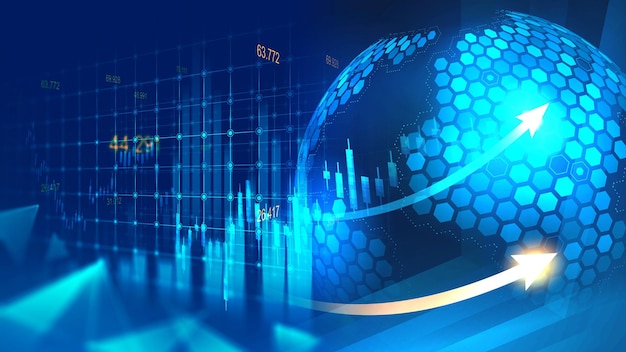 Grafico del mercato azionario o del trading forex in un concetto futuristico adatto per investimenti finanziari o idee aziendali sulle tendenze economiche e tutte le opere d'arte design astratto finanziario