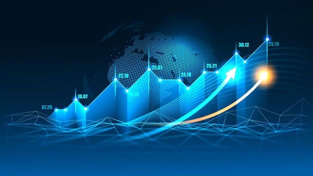 Foto grafico del mercato azionario o del forex trading in un concetto futuristico