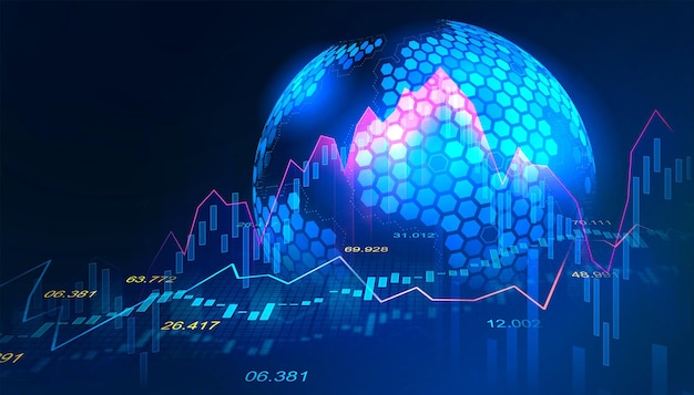 Grafico del mercato azionario o del forex trading in un concetto futuristico