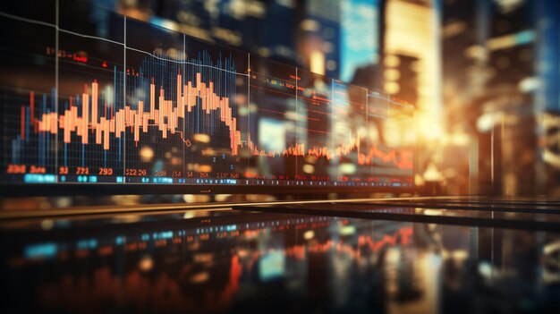 Photo stock market graph in investment concept with digital screen and blurred background generative ai