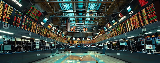 stock market interior with display screens photo