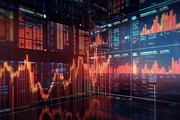 Foto contesto degli investimenti in borsa con grafici finanziari e dati numerici