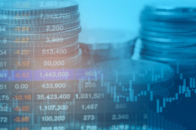 Moneta finanziaria e grafico grafico per il trading di investimenti in borsa stock