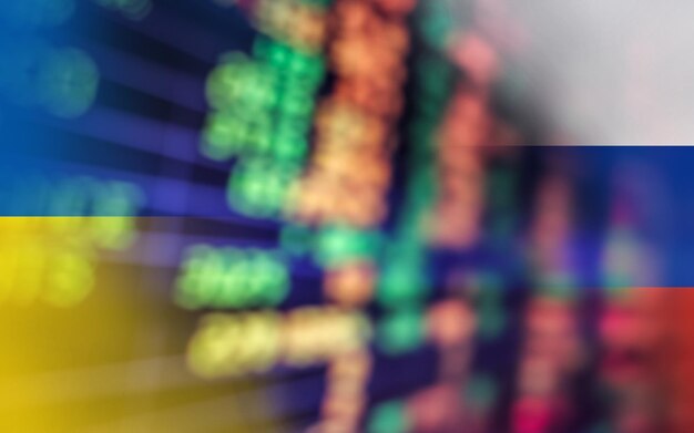 stock market investment trading financial ukraine russia flag to analyze profitable business