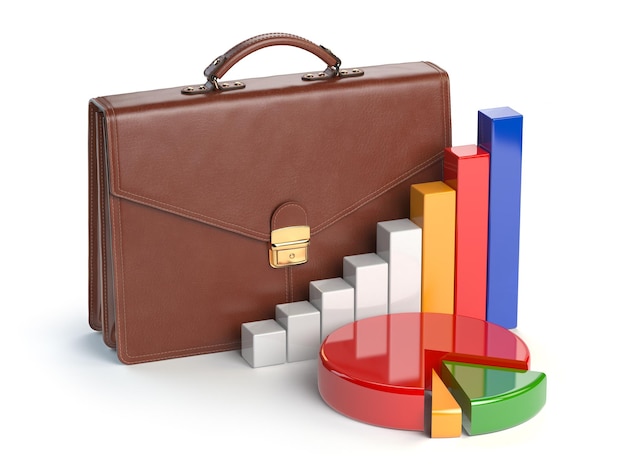 Stock market portfolio concept Briefcase and graph isolated on white background