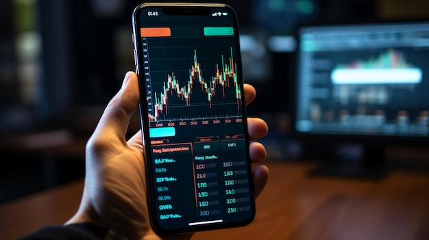 Stock market on the screen of the phone and in the background Stock analysis and currency exchange Generative AI