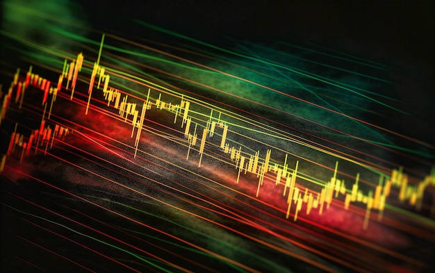 A stock market stock chart showing an arrow with a green line behind it